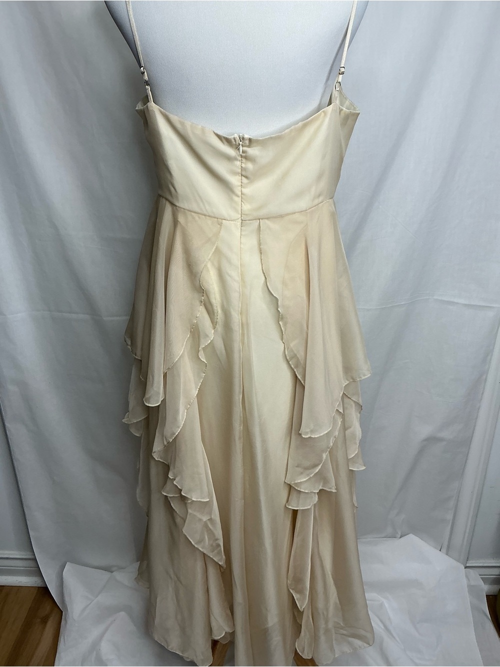 2177 - Elegant Cream Chiffon Spaghetti Strap Dress - Picture 7 of 12